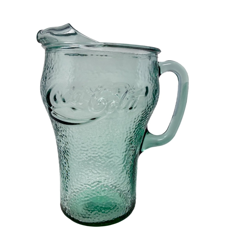 Vintage Coca-Cola Coke Pebbled Green Glass Pitcher Heavy Glass